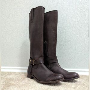Frye Melissa Knotted Tall Distressed Brown Riding Boots, Size 8 1/2 B